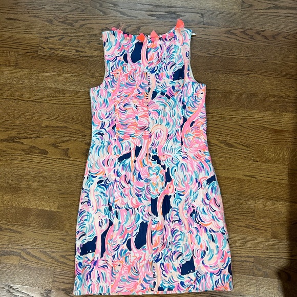 Lilly Pulitzer Pink Blue Print Shift Dress Tassels Preppy - Picture 2 of 11